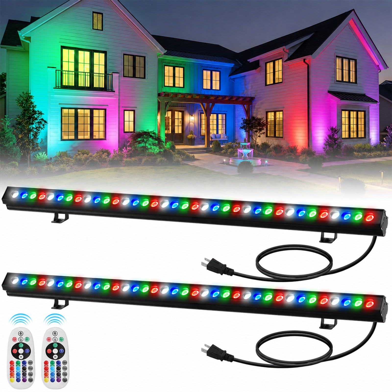 HOMINGLUX 2Pack RGBW Wall Washer Lights 100W Outdoor LED Light Bar